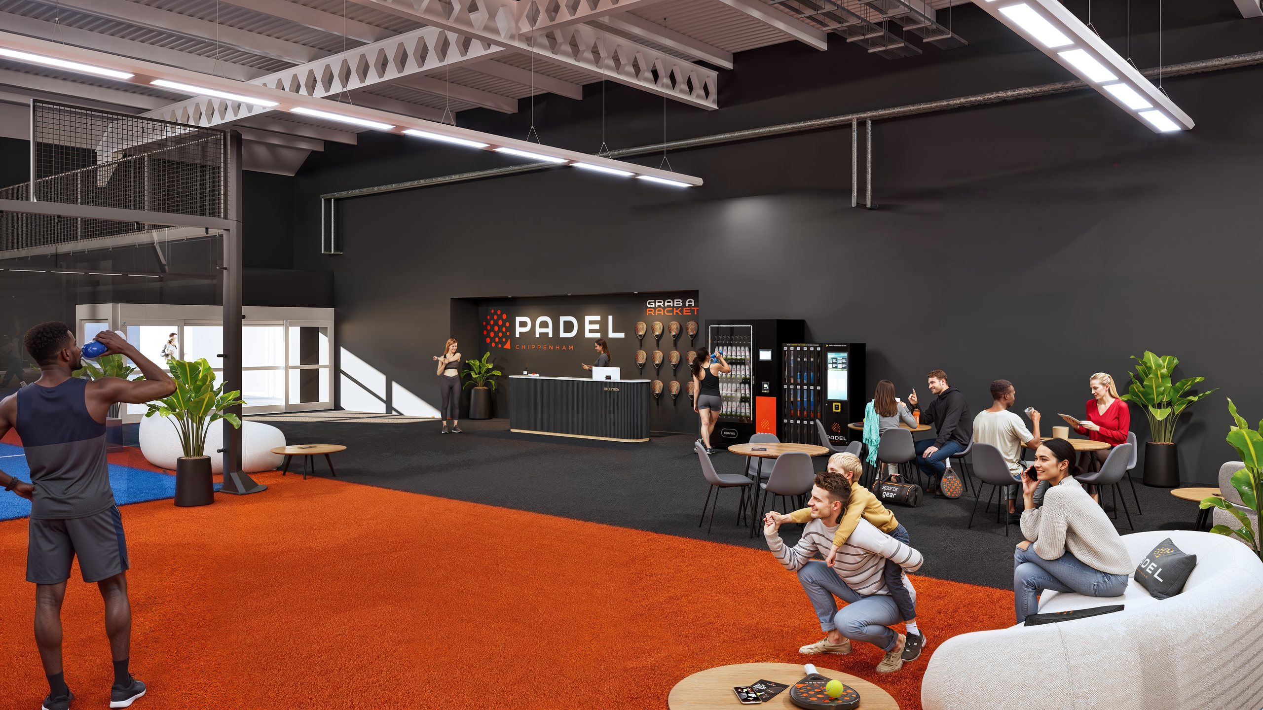 Reception and courtside lounge area
